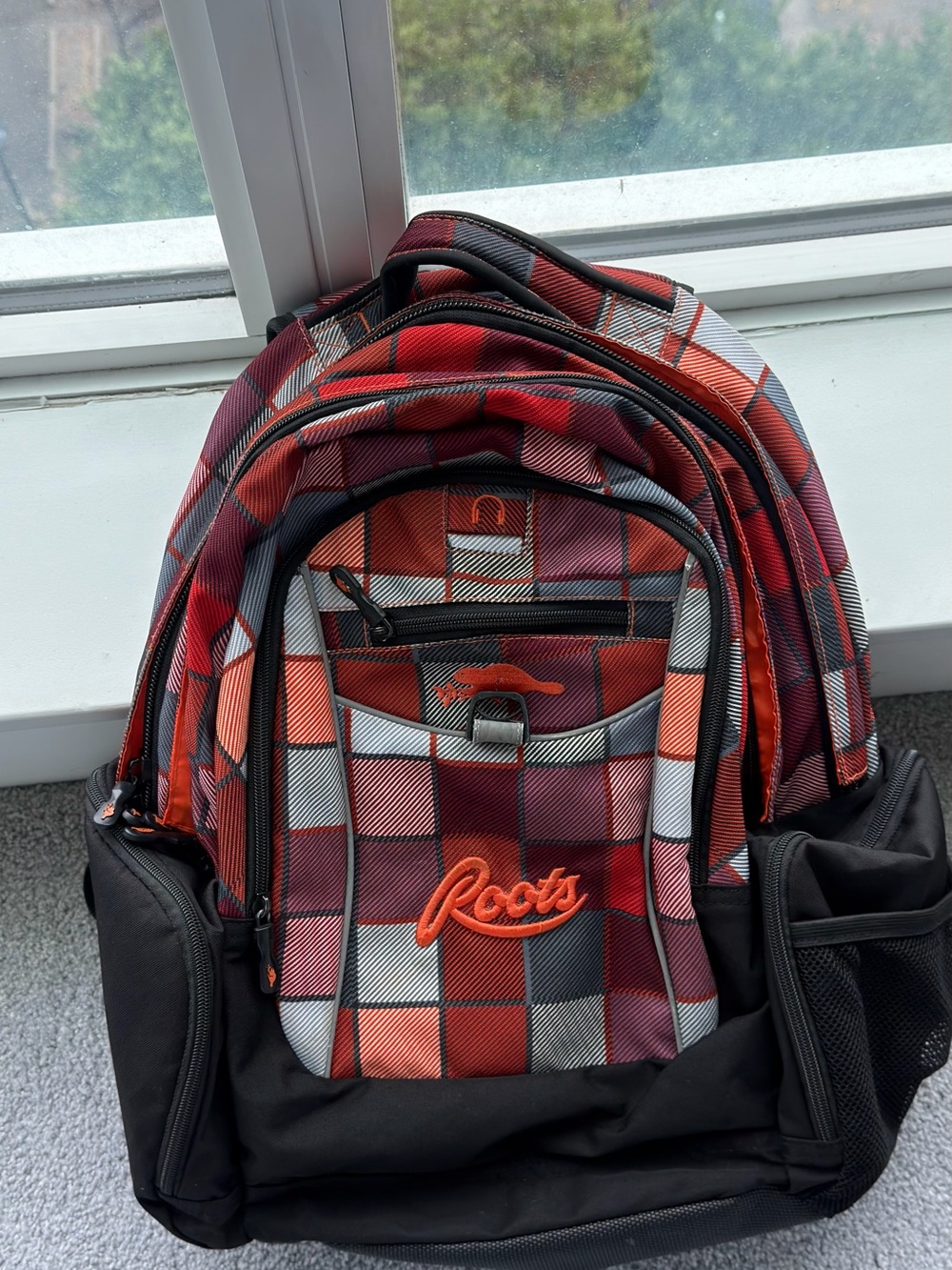 Roots Men's Red and Black Checkered Backpack